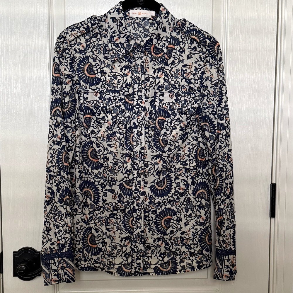 Tory Burch Brigitte Blouse, Ocean Mist (Size 4)